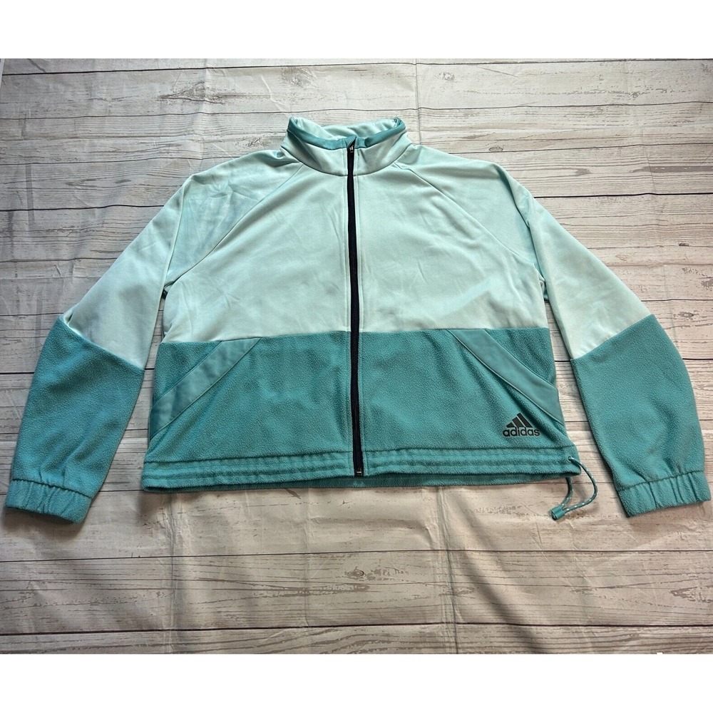 Adidas Blue Fleece‎ Jacket Crop Sweatshirt Two Tone Women's Size Large